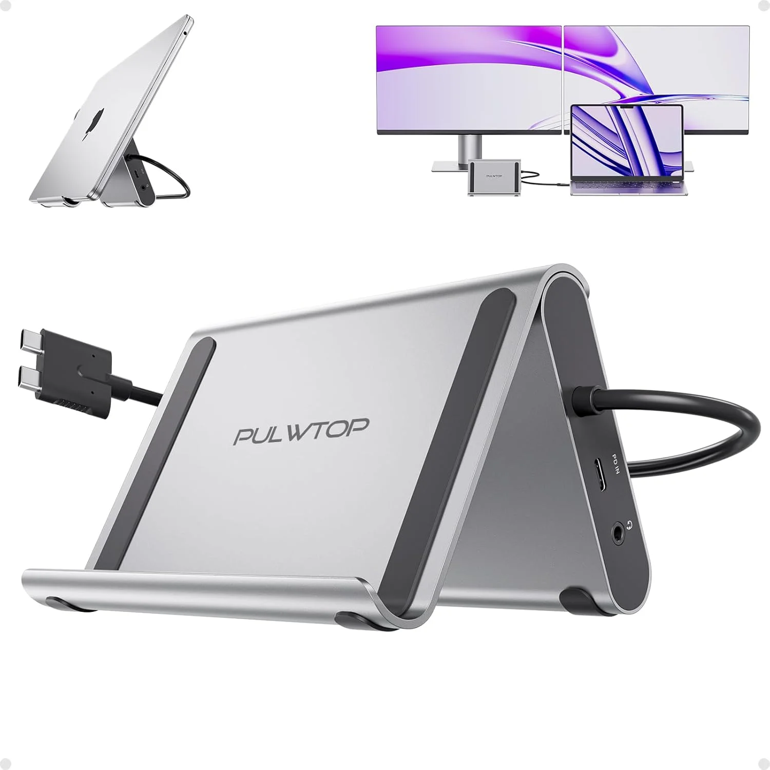 داک استیشن USB C مانیتور دوگانه 4K برای مک بوک پرو/ایر M3/M4، پایه داک مک بوک پرو با نمایشگر دوگانه، دارای 2 پورت HDMI، PD، اترنت، USB A/C 10Gbps، صدا، SD/TF، USB 2.0