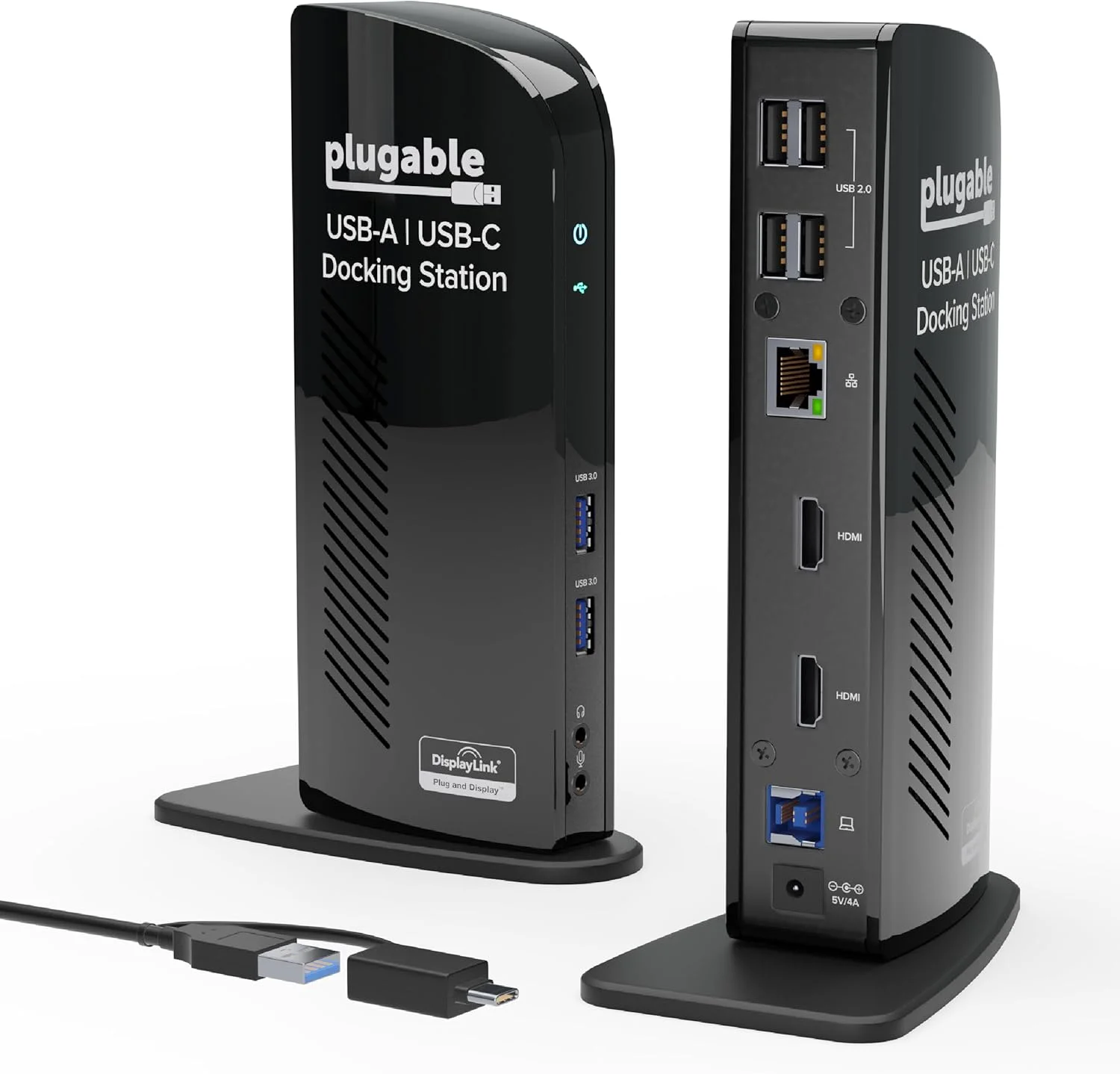 داک استیشن جهانی لپ تاپ Plugable USB 3.0 برای ویندوز (دو خروجی ویدئو HDMI و DVI/VGA، گیگابیت اترنت، صدا، 6 پورت USB)