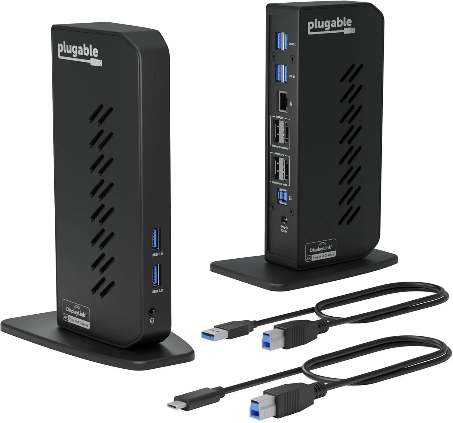داک استیشن دوگانه 4K با پورت USB 3.0 و USB-C پلاگبل با DisplayPort و HDMI برای ویندوز و مک (دوگانه 4K DisplayPort و HDMI، گیگابیت اترنت، صدا، 6 پورت USB) عمودی
