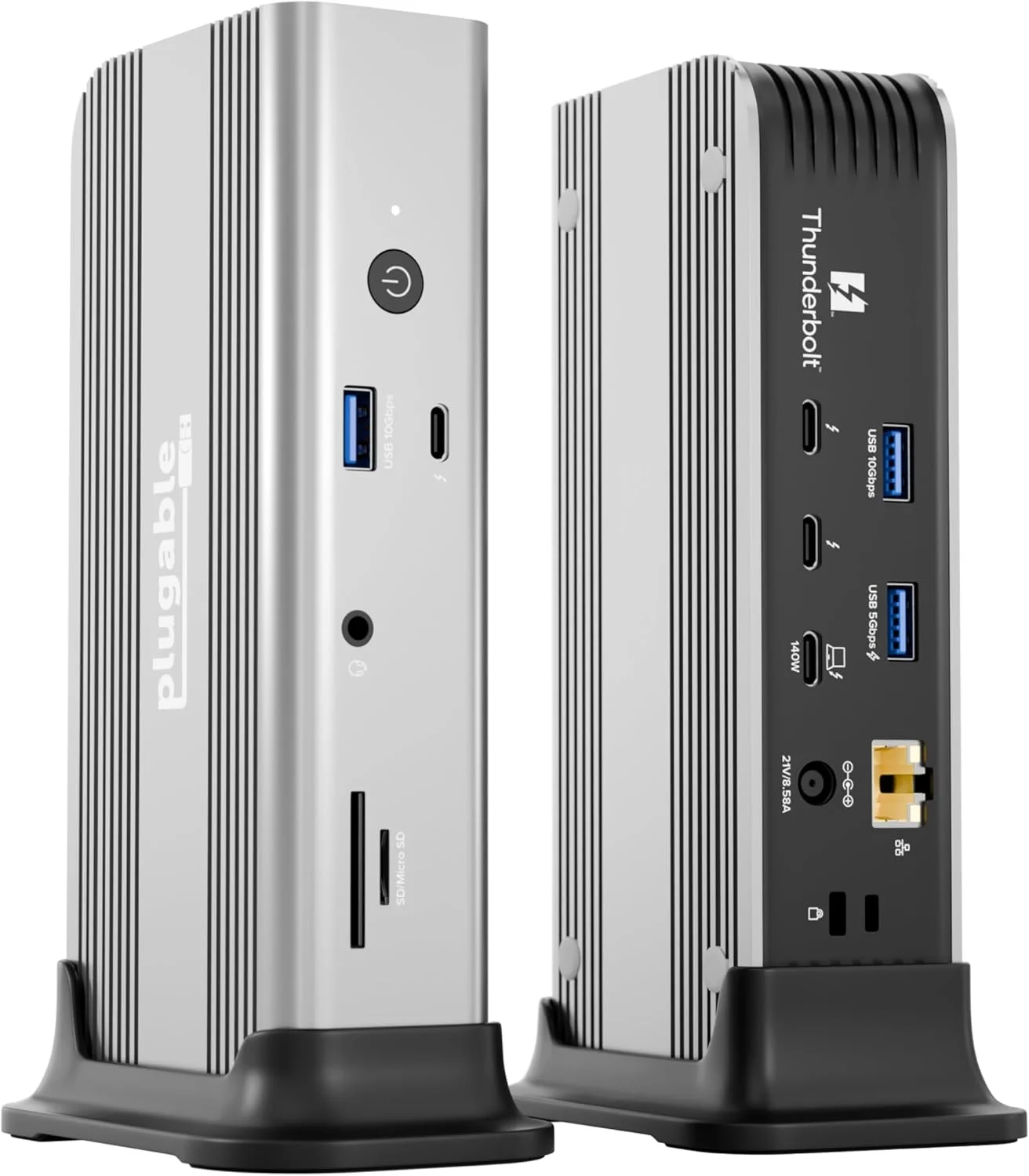 داک Plugable Thunderbolt 5: تحویل برق 140 واتی، تا دو نمایشگر 6K@60Hz برای مک، تا دو نمایشگر 8K برای ویندوز، پشتیبانی از 80/120 گیگابیت بر ثانیه، 3 پورت Thunderbolt 5، 2.5GbE، اتصال بدون نیاز به درایور (TBT-UDT3)