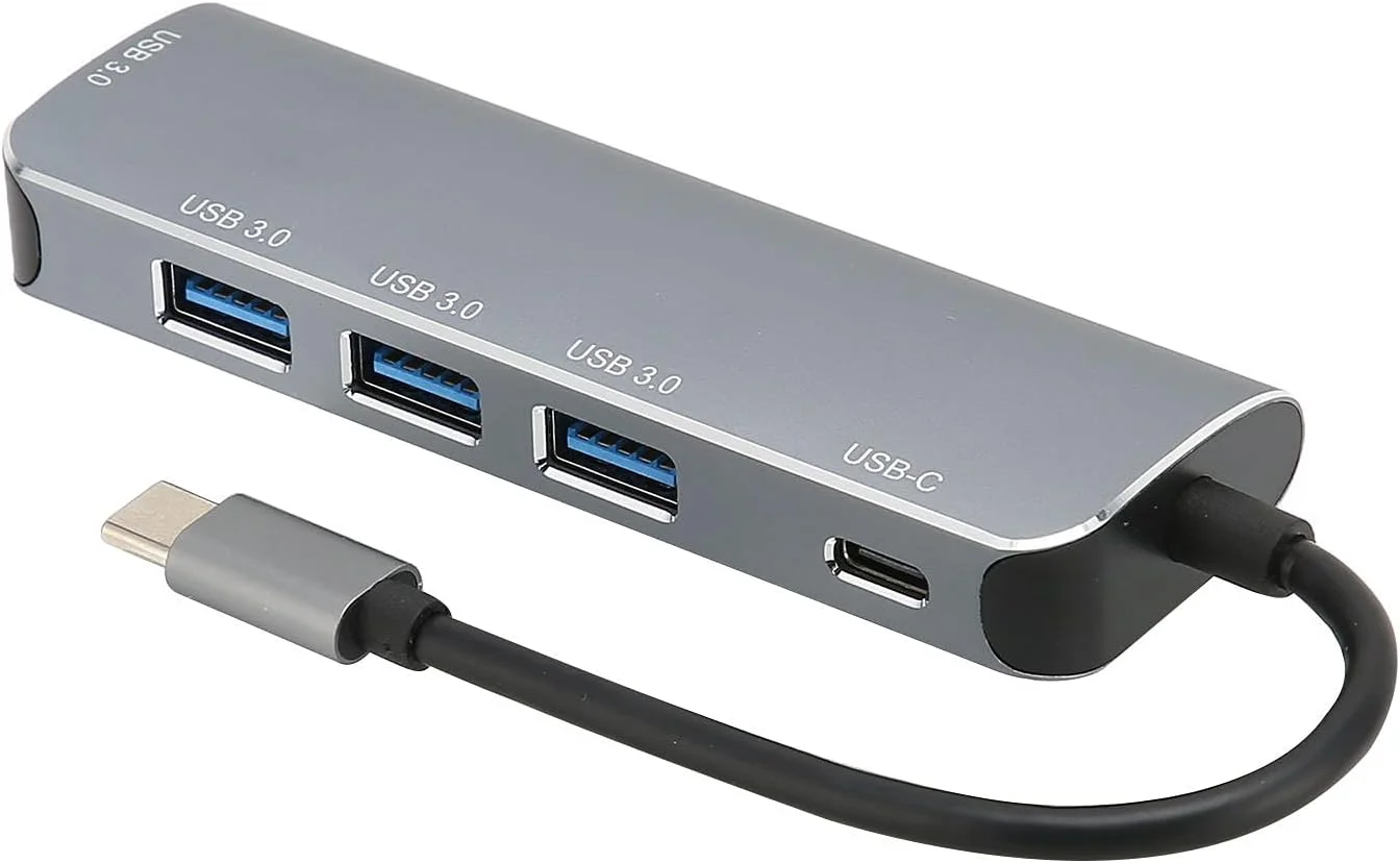 هاب USB C، آلیاژ آلومینیوم، آداپتور چند پورت 5 در 1، 4 پورت USB3.0، شارژ سریع 60 واتی Type-C PD، برای تبلت ها