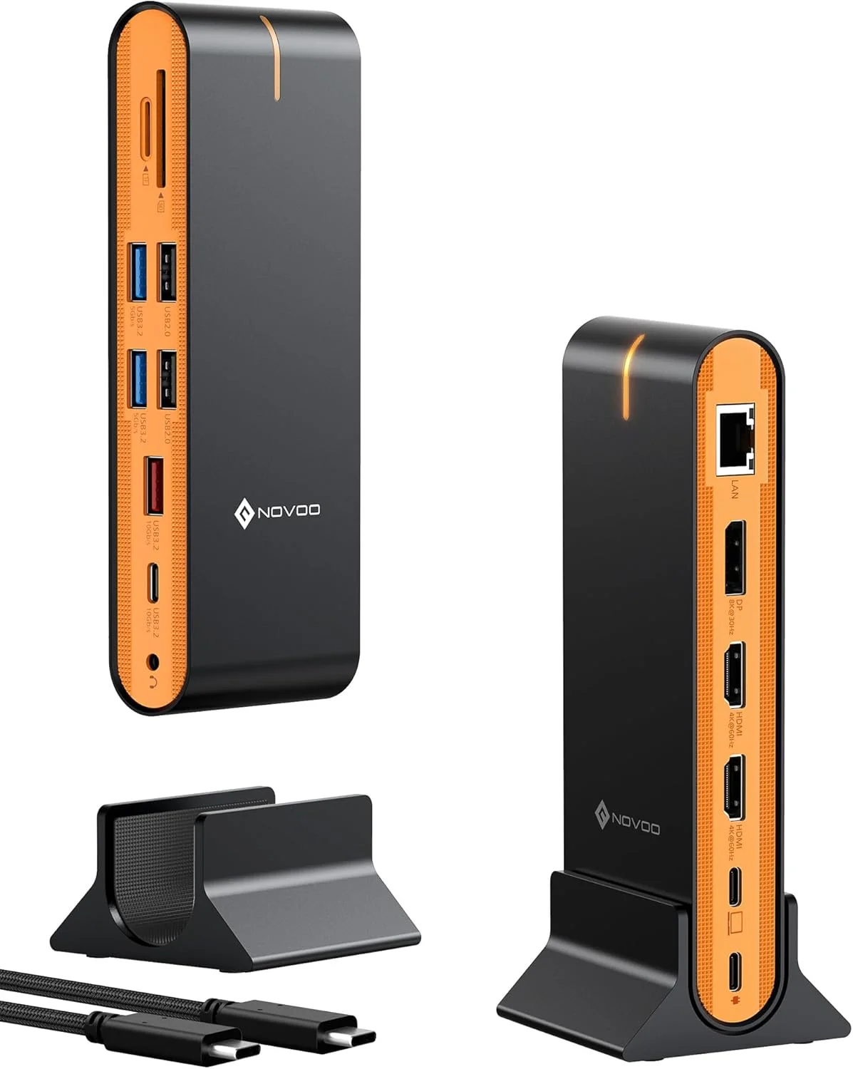 ایستگاه اتصال لپ تاپ 15 در 1 NOVOO برای نمایشگر سه گانه با دو خروجی 4K@60Hz HDMI + 8K@30Hz DP + 6 پورت USB (شامل 10Gbps USB-A/C) + میزبان USB + 100W PD + 1000M LAN + SD/TF، سازگار با MacBook/Dell/HP/Lenovo