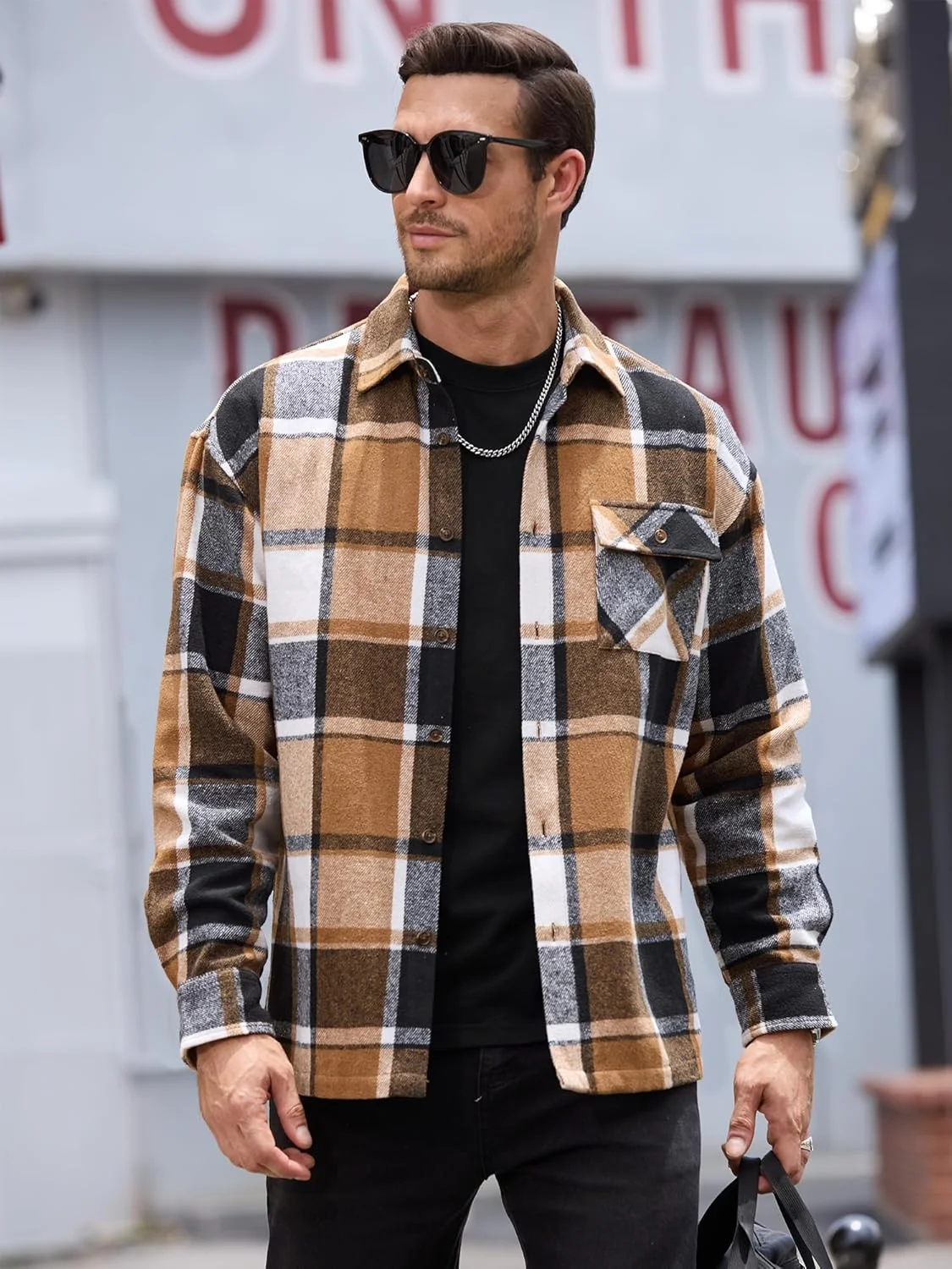 پیراهن های پشمی مردانه، کت های شکت غیررسمی دکمه دار آستین بلند چهارخانه، ژاکت های سبک وزن با جیب