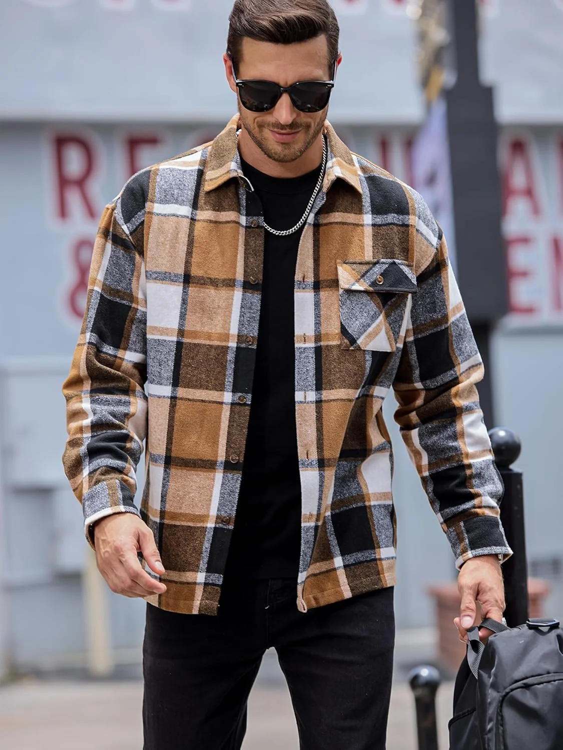 پیراهن های پشمی مردانه، کت های شکت غیررسمی دکمه دار آستین بلند چهارخانه، ژاکت های سبک وزن با جیب