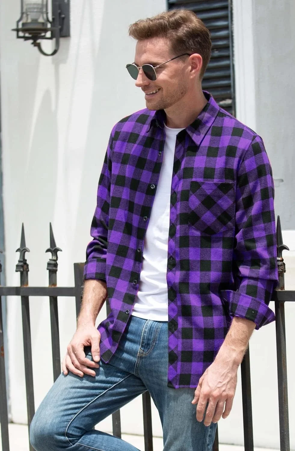 پیراهن مردانه چهارخانه آستین بلند دکمه دار کرومونسنت