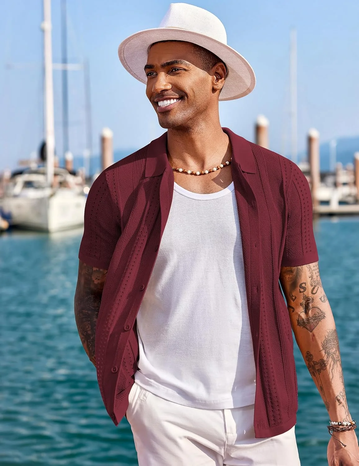 پیراهن بافتنی مردانه COOFANDY آستین کوتاه دکمه دار پیراهن پولو مد روز پیراهن های ساحلی تابستانی غیر رسمی