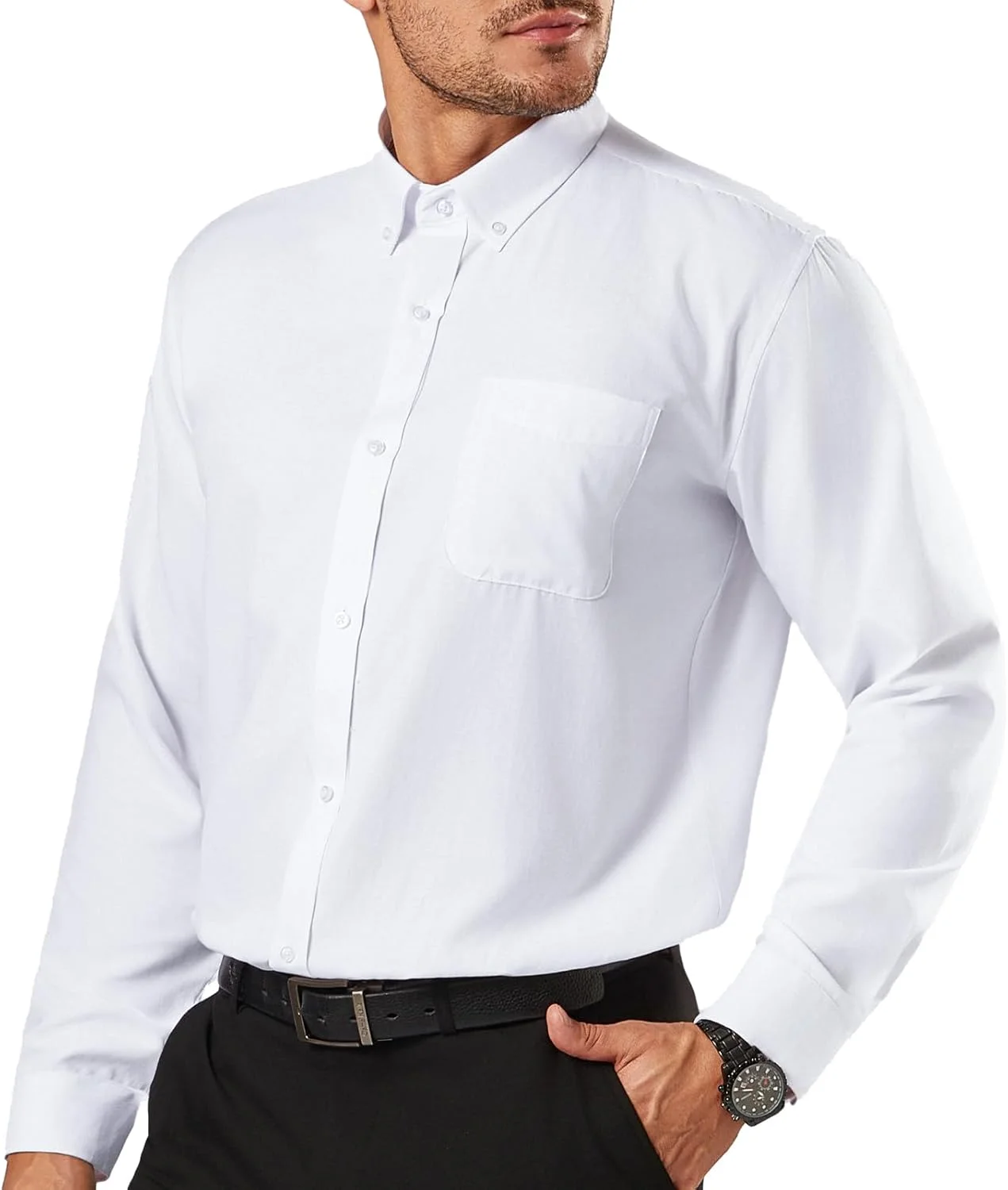 پیراهن آکسفورد مردانه سایز بزرگ و قد بلند (سایز XXL-6XLT) آستین بلند دکمه دار یقه دار