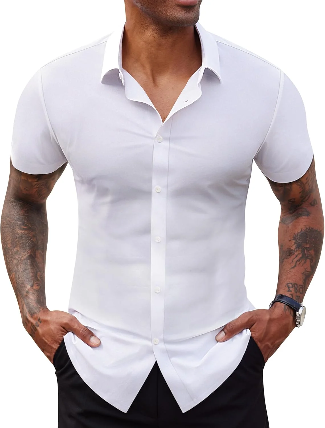 پیراهن مردانه کشی ناردو مدل Lion آستین کوتاه، اسلیم فیت، دکمه دار، مناسب استایل کژوال