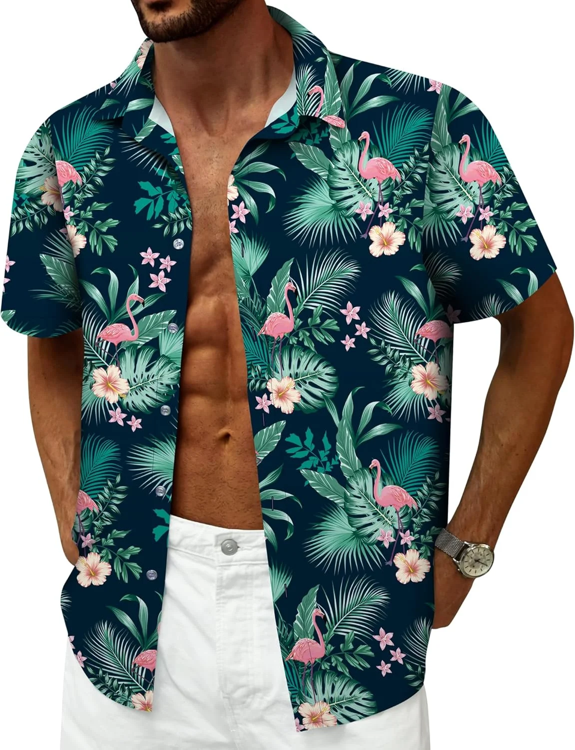 پیراهن مردانه طرح هاوایی، پیراهن های استوایی آستین کوتاه دکمه دار مناسب ساحل و تعطیلات