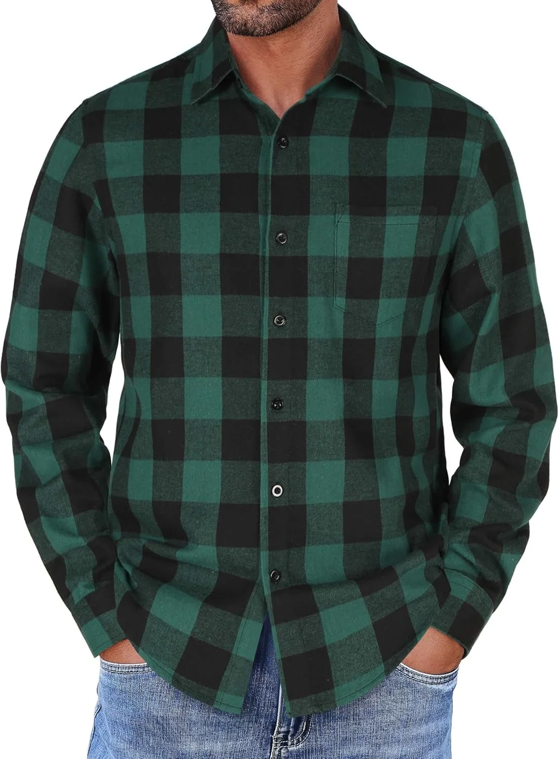 پیراهن مردانه پشمی COOFANDY آستین بلند دکمه دار با جیب، پیراهن های غیر رسمی، پیراهن های کار مردانه، چهارخانه بوفالو سبز، XX-بزرگ