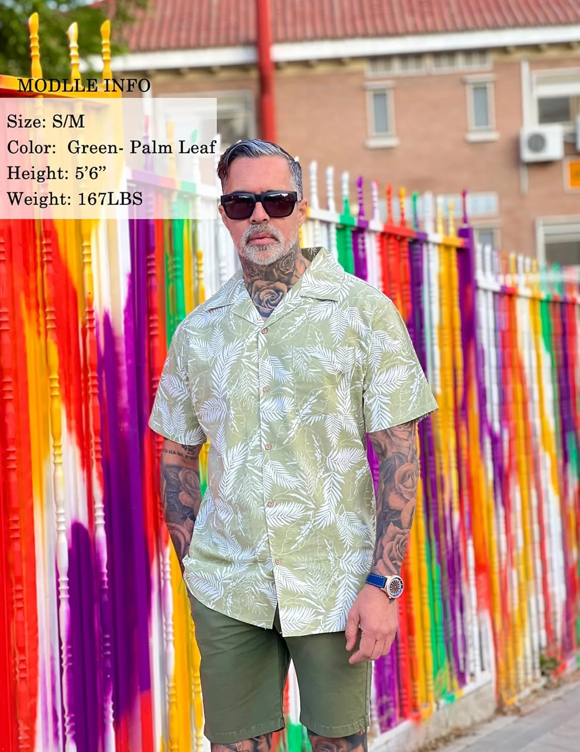 پیراهن مردانه آستین کوتاه طرح هاوایی دکمه دار مناسب ساحل