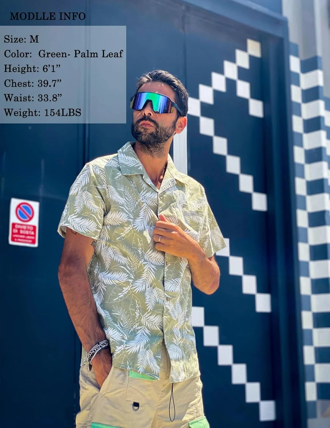 پیراهن مردانه آستین کوتاه طرح هاوایی دکمه دار مناسب ساحل