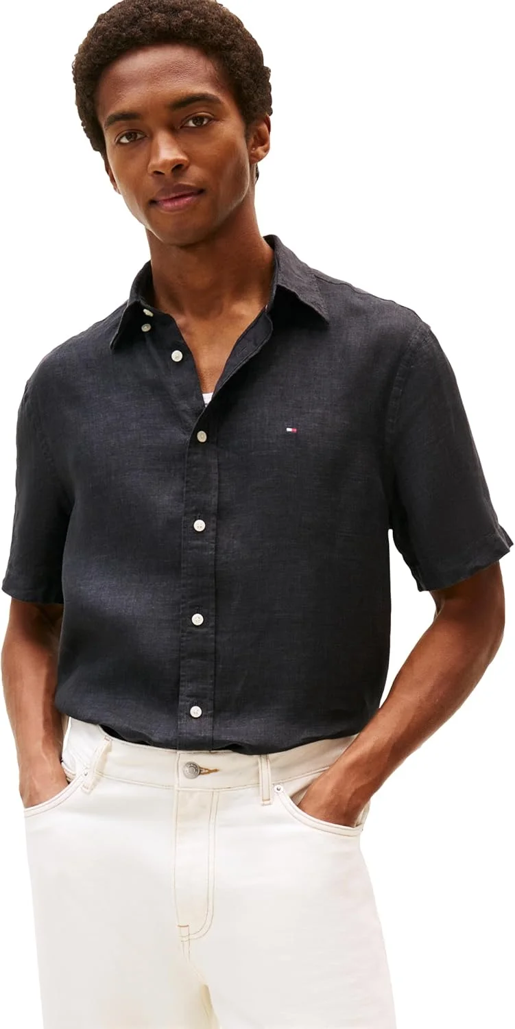 پیراهن آستین کوتاه مردانه تامی هیلفیگر، دکمه دار، کتان، مدل معمولی