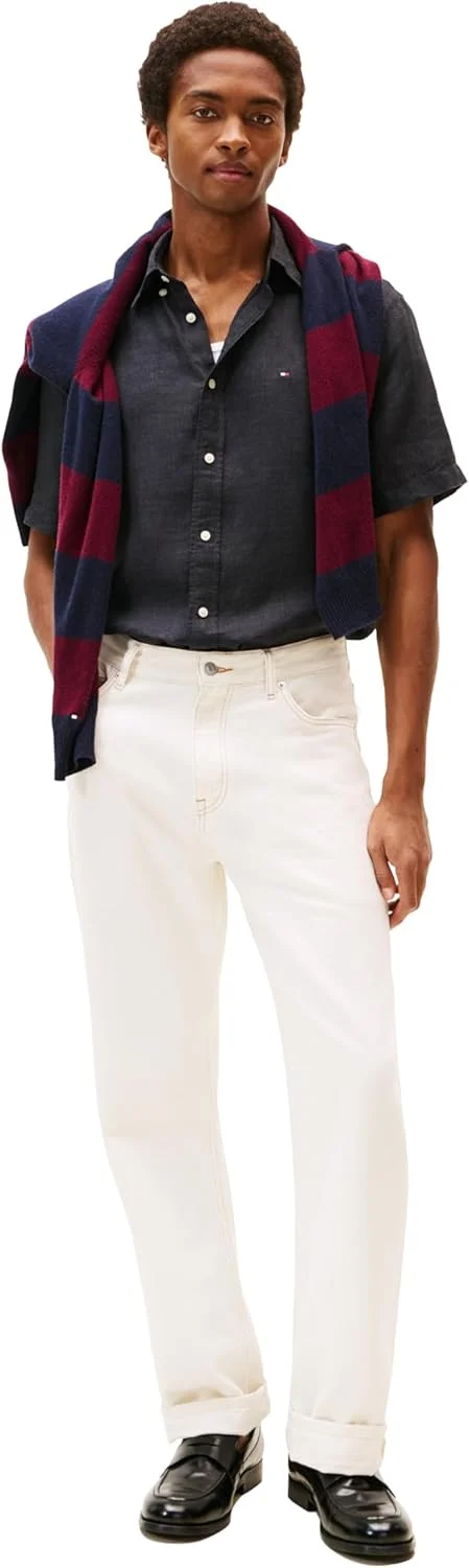 پیراهن آستین کوتاه مردانه تامی هیلفیگر، دکمه دار، کتان، مدل معمولی پیراهن آستین کوتاه مردانه تامی هیلفیگر، دکمه دار، کتان، مدل معمولی