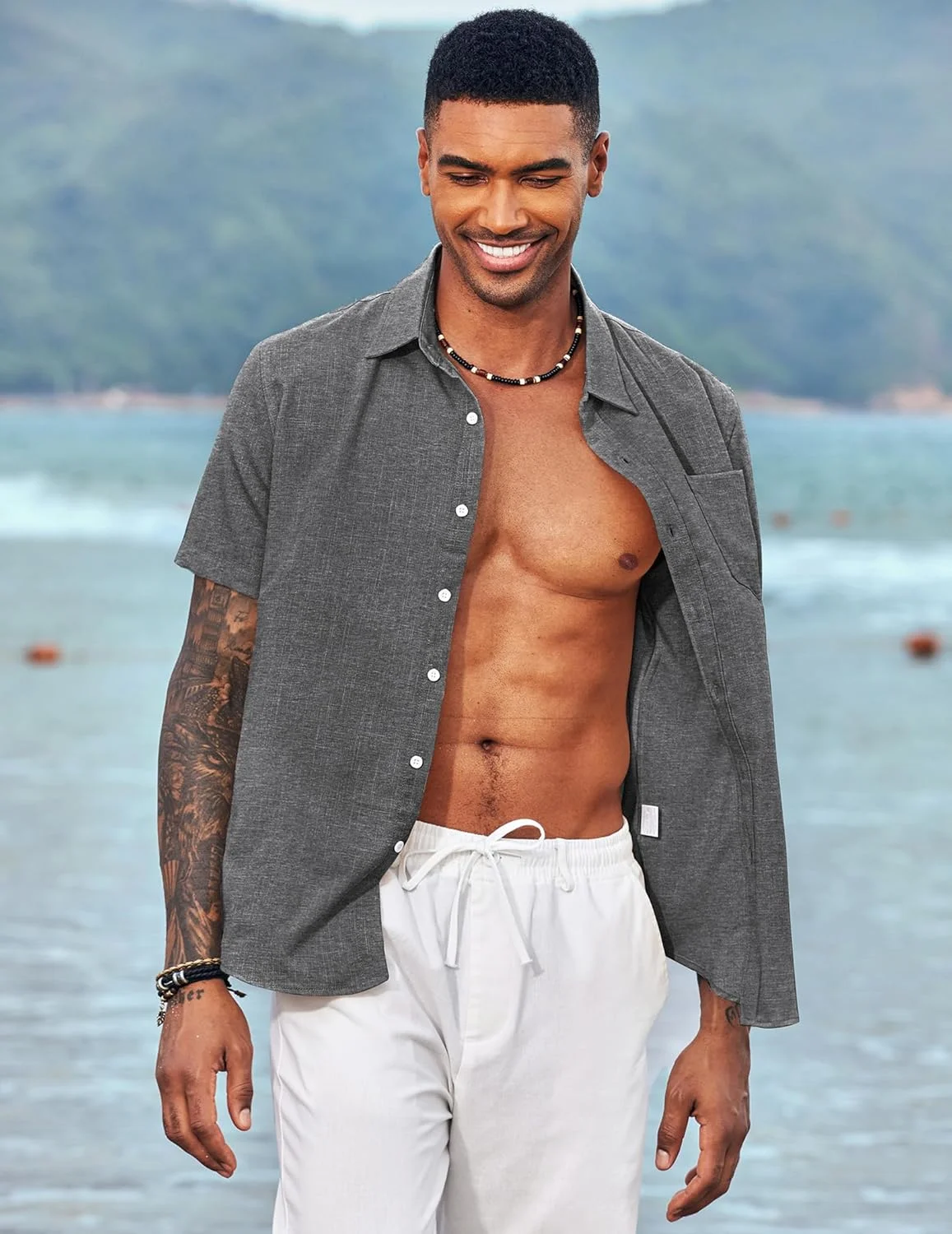 پیراهن مردانه نخی آستین کوتاه COOFANDY، پیراهن تابستانی سبک وزن، بلوز غیر رسمی با جیب سینه، بلوز ساحلی