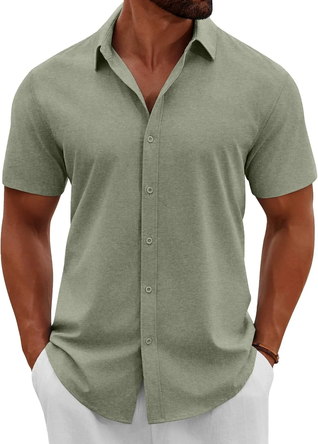 پیراهن مردانه دکمه دار آستین کوتاه COOFANDY، مناسب برای ساحل، تعطیلات و مجالس