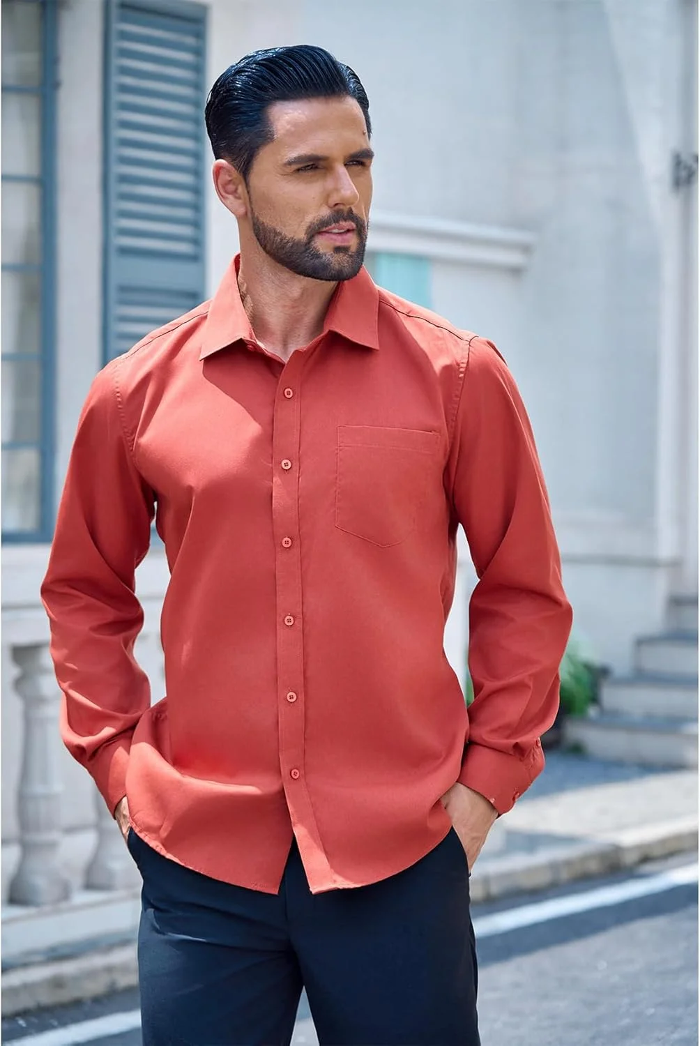 پیراهن مردانه باری.وانگ رنگ ثابت به همراه ست کراوات، مناسب برای مراسم رسمی و تجاری، پیراهن آستین بلند دکمه دار غیر رسمی 6 تکه