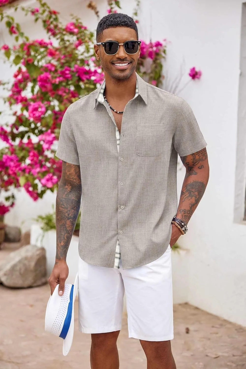 پیراهن آستین کوتاه مردانه COOFANDY، دکمه دار، غیر رسمی، مناسب ساحل و استایل گرمسیری - طرح سنگ پیراهن آستین کوتاه مردانه COOFANDY، دکمه دار، غیر رسمی، مناسب ساحل و استایل گرمسیری - طرح سنگ