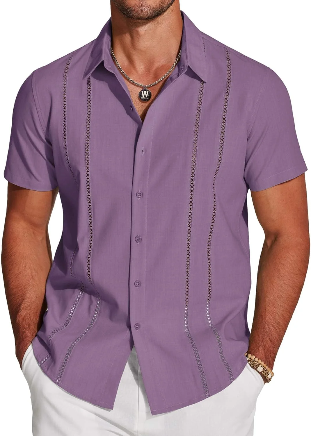 پیراهن مردانه کوبایی گایابرا آستین کوتاه دکمه دار کتان مناسب ساحل و تابستان پیراهن مردانه کوبایی گایابرا آستین کوتاه دکمه دار کتان مناسب ساحل و تابستان