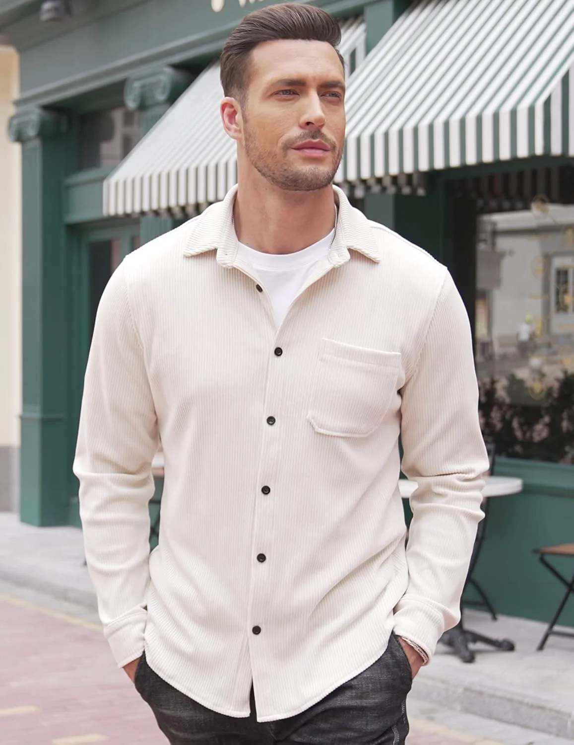 پیراهن مردانه کبریتی کوفندی، کت تک دکمه دار آستین بلند سبک کژوال