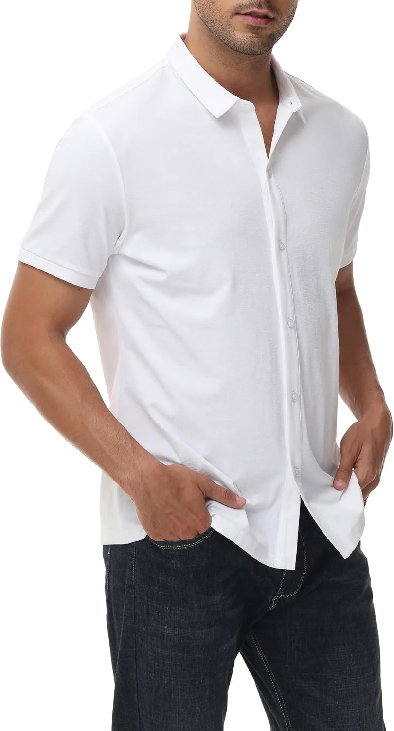پیراهن آستین کوتاه مردانه کشی دکمه دار با قابلیت جذب رطوبت و محافظت در برابر اشعه ماوراء بنفش