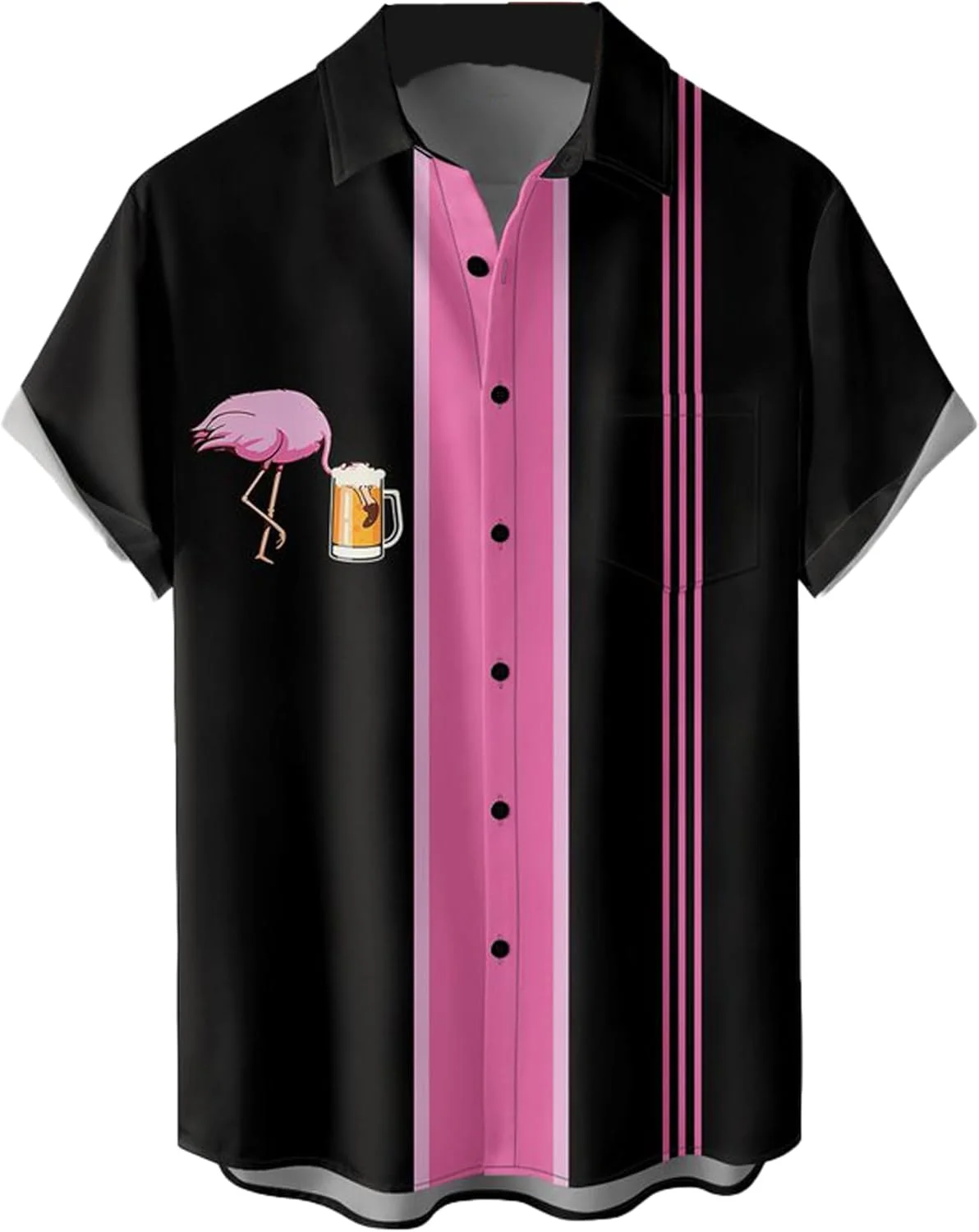 پیراهن مردانه طرح بولینگ مدل یکپارچه دکمه دار با طرح فلامینگو