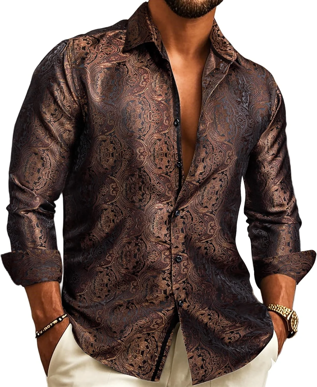 پیراهن مردانه باری.وانگ، طرح های غربی، آستین بلند، دکمه دار، مناسب مهمانی و استایل کژوال