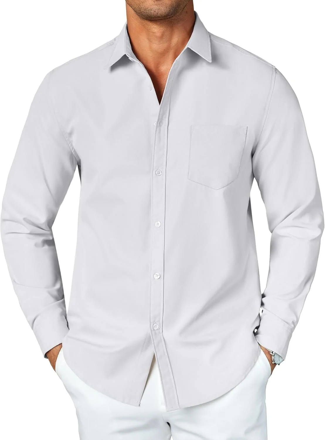پیراهن مردانه آستین بلند دکمه دار غیر رسمی COOFANDY، مناسب استایل مدرن، بدون چروک، آکسفورد، سفید، سایز L