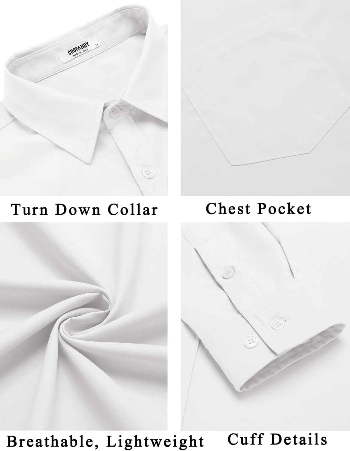 پیراهن مردانه آستین بلند دکمه دار غیر رسمی COOFANDY، مناسب استایل مدرن، بدون چروک، آکسفورد، سفید، سایز L
