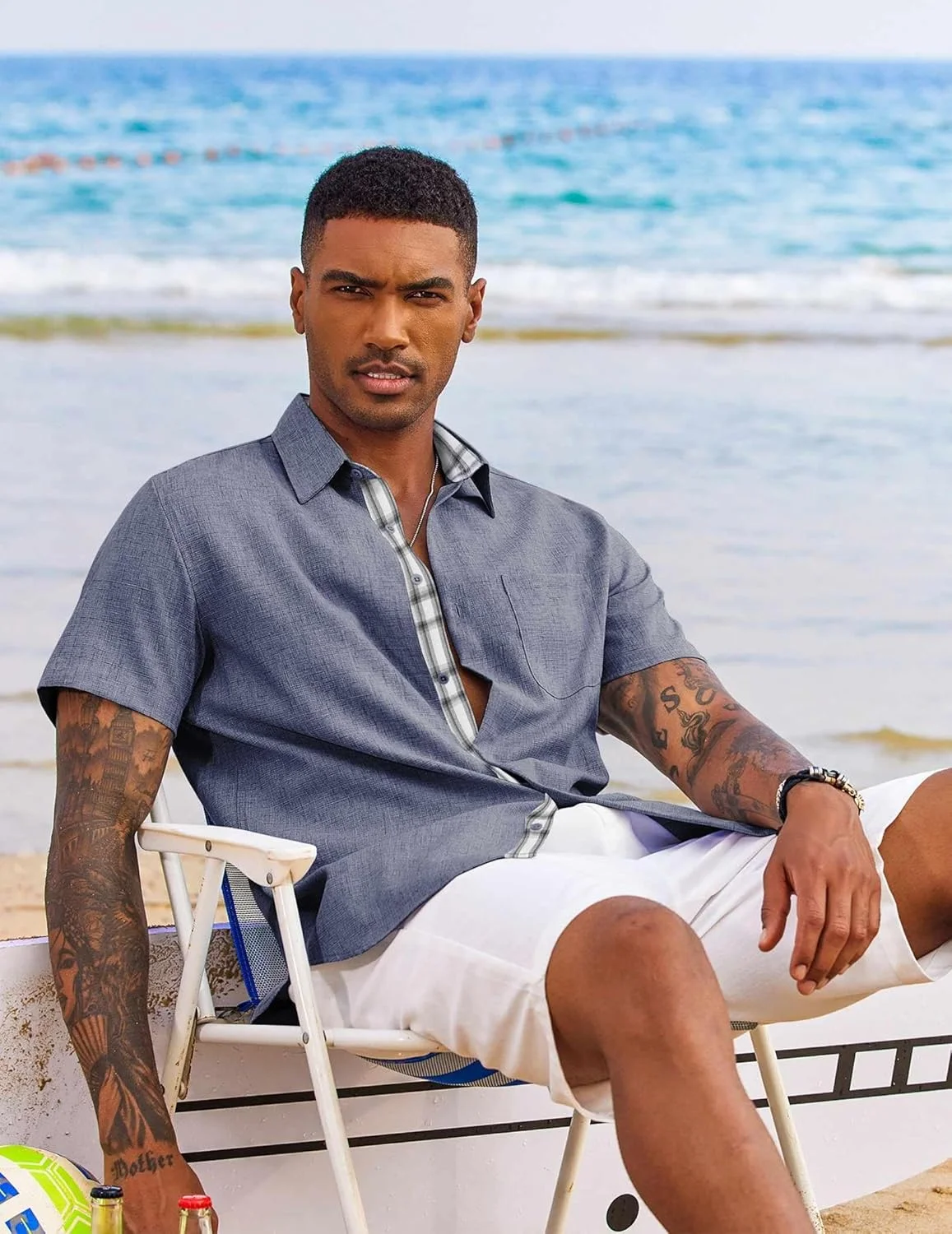 پیراهن آستین کوتاه مردانه COOFANDY، دکمه دار، ضد چروک، مناسب تعطیلات، سرمه ای تیره