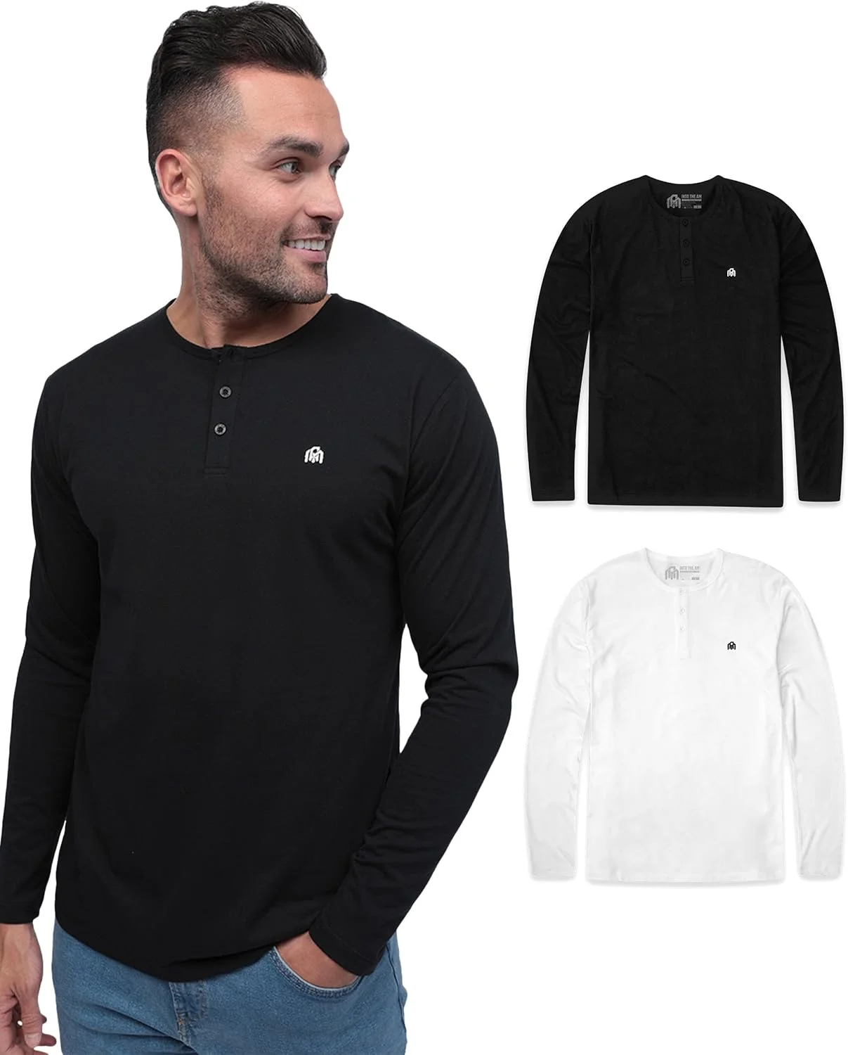 تی شرت های هنلی مردانه INTO THE AM سایز S تا 4XL آستین کوتاه و بلند دکمه دار یقه گرد
