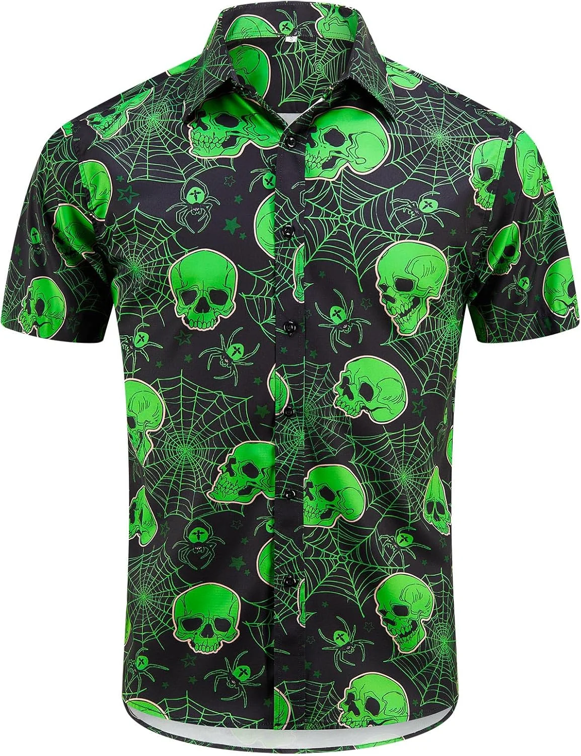 پیراهن های دکمه دار مردانه با طرح اسکلت، آستین کوتاه، طرح استوایی