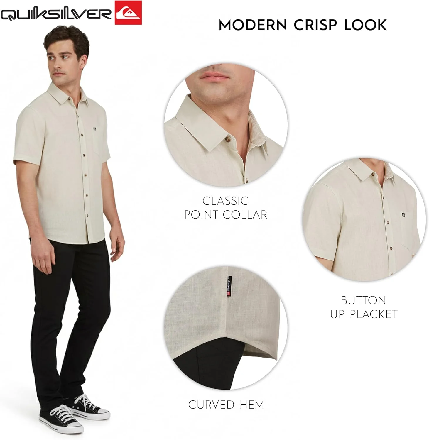 پیراهن آستین کوتاه دکمه دار مردانه کویک سیلور با الیاف نخی ممتاز و برش معمولی پیراهن آستین کوتاه دکمه دار مردانه کویک سیلور با الیاف نخی ممتاز و برش معمولی