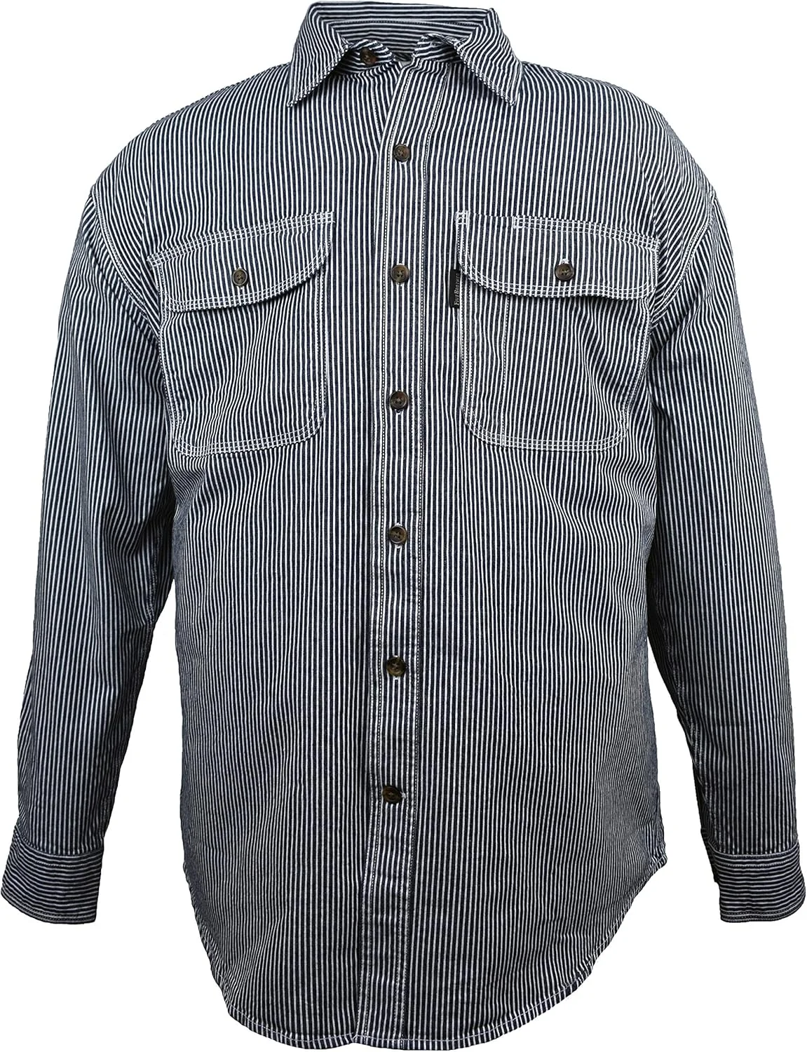 پیراهن آستین بلند مردانه فایو برادر مدل Flex-Denim Hickory Stripe Logger | دکمه دار پیراهن آستین بلند مردانه فایو برادر مدل Flex-Denim Hickory Stripe Logger | دکمه دار