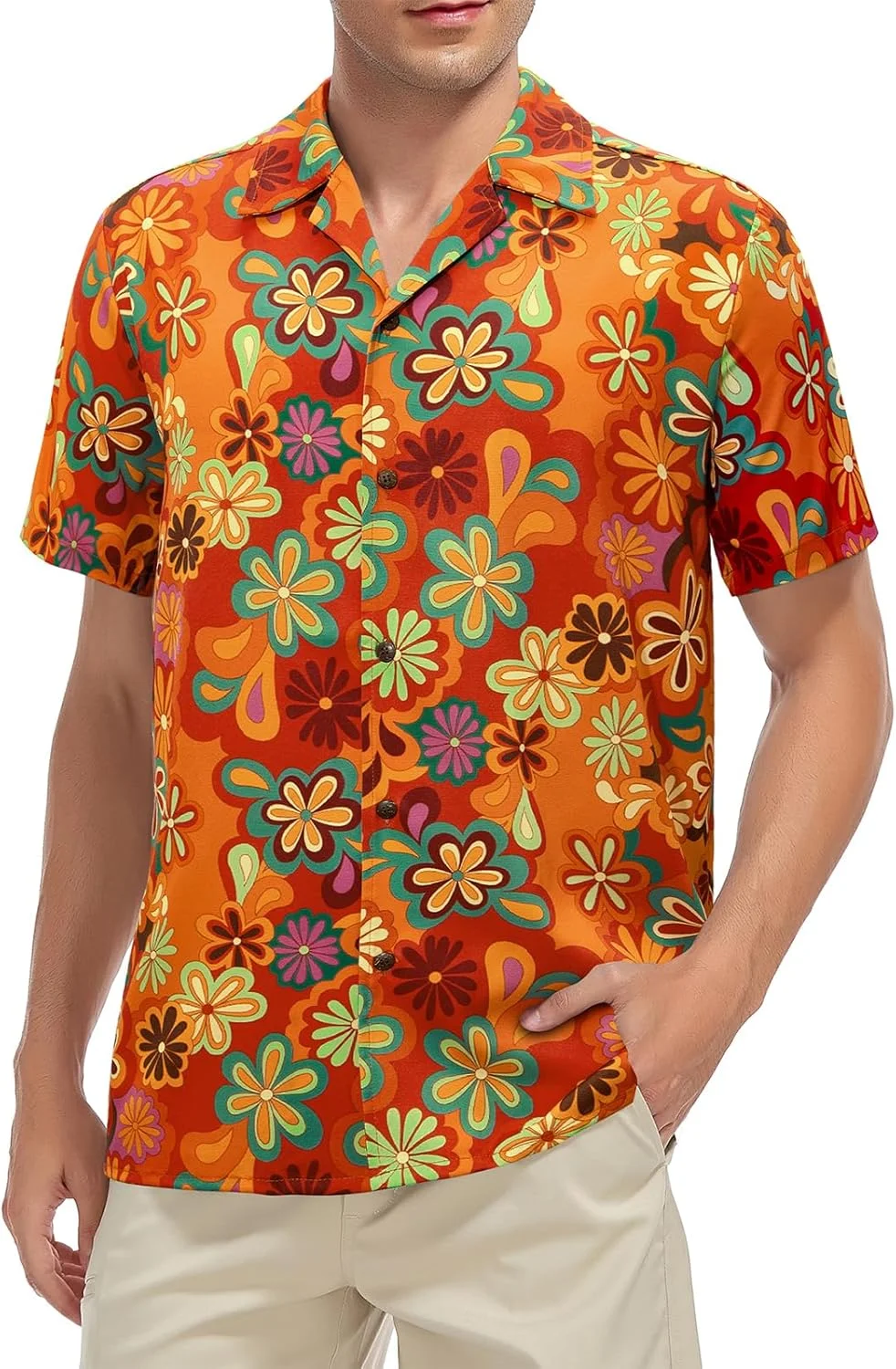 پیراهن مردانه هاوایی دکمه دار آستین کوتاه پیراهن ساحلی غیر رسمی لباس تابستانی پیراهن های طرح دار گرمسیری شیک