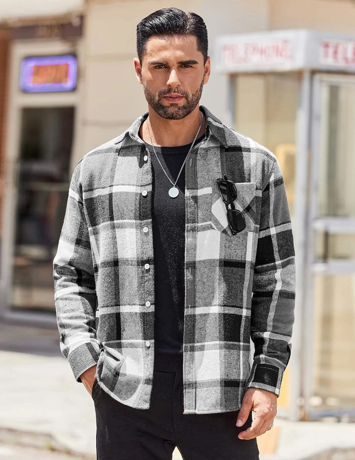 پیراهن مردانه چهارخانه COOFANDY، پیراهن غیررسمی، سبک، دکمه دار، آستین بلند، مناسب برای ژاکت