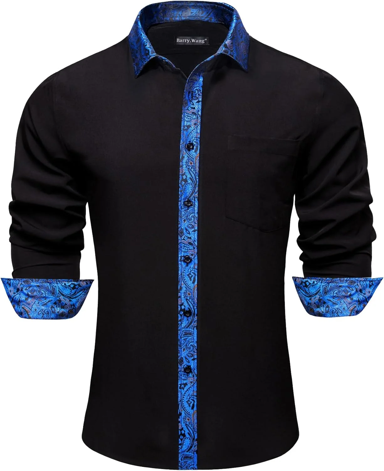 پیراهن های مشکی مردانه Barry.Wang، آستین بلند دکمه دار رسمی و غیر رسمی، مناسب مهمانی و دورهمی