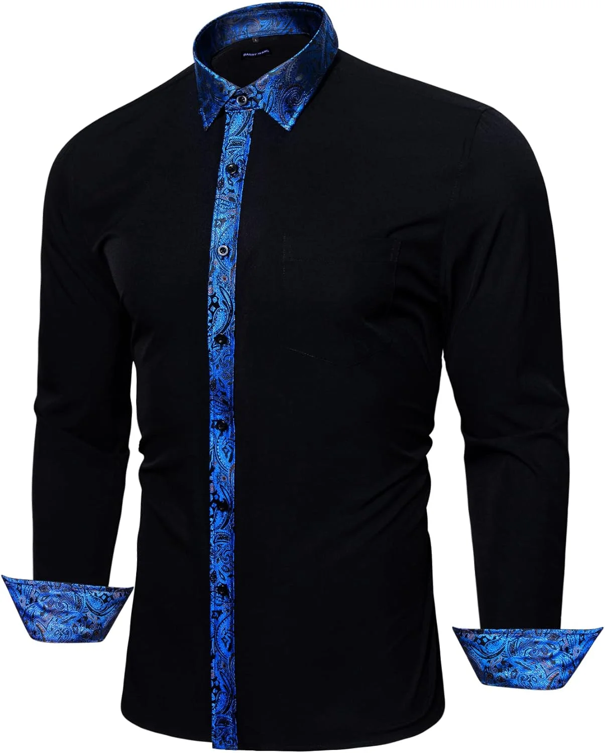 پیراهن های مشکی مردانه Barry.Wang، آستین بلند دکمه دار رسمی و غیر رسمی، مناسب مهمانی و دورهمی