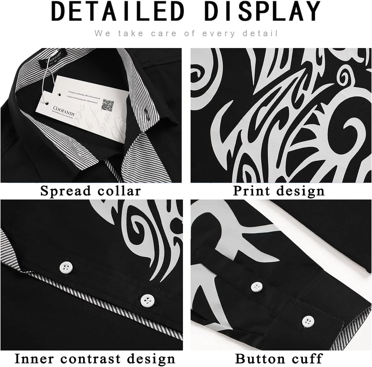 پیراهن مردانه دکمه دار طرح دار آستین بلند غیر رسمی