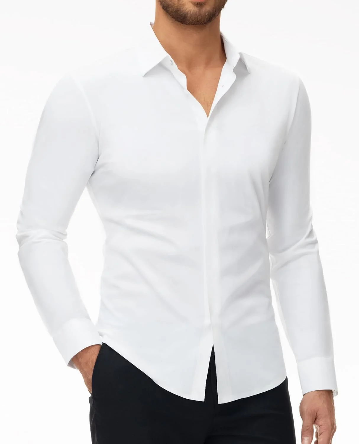 پیراهن مردانه کشی DEMEANOR، آستین بلند، مدل Slim Fit، دکمه دار و بدون چروک