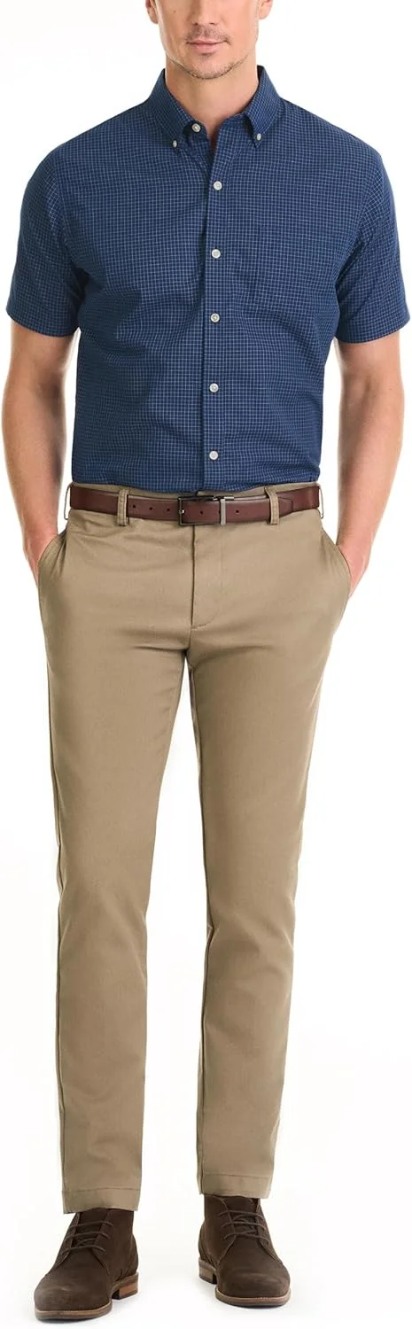 پیراهن مردانه آستین کوتاه دکمه دار ون هیزن با طرح چهارخانه و ضد چروک