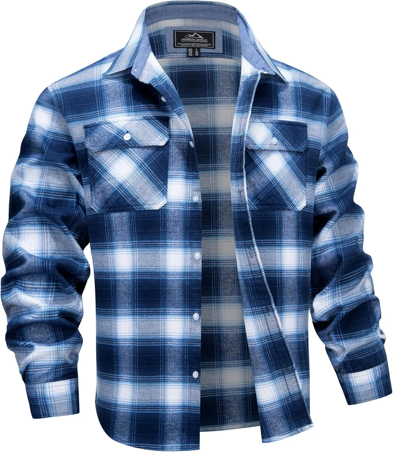 پیراهن فلانل مردانه آستین بلند نخی طرح چهارخانه سبک دکمه دار با 2 جیب