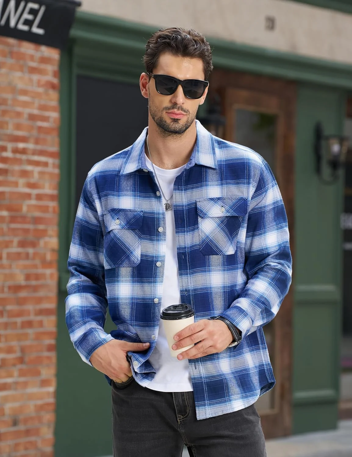 پیراهن فلانل مردانه آستین بلند نخی طرح چهارخانه سبک دکمه دار با 2 جیب پیراهن فلانل مردانه آستین بلند نخی طرح چهارخانه سبک دکمه دار با 2 جیب