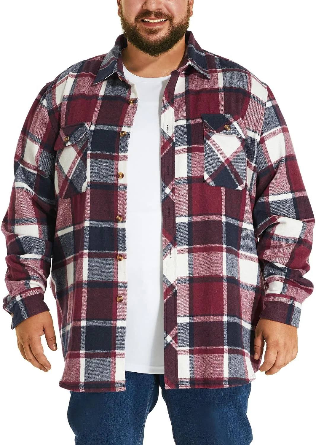 پیراهن فلانل سنگین وزن مردانه HOdo سایز بزرگ و قد بلند 2XL-6XL دکمه دار