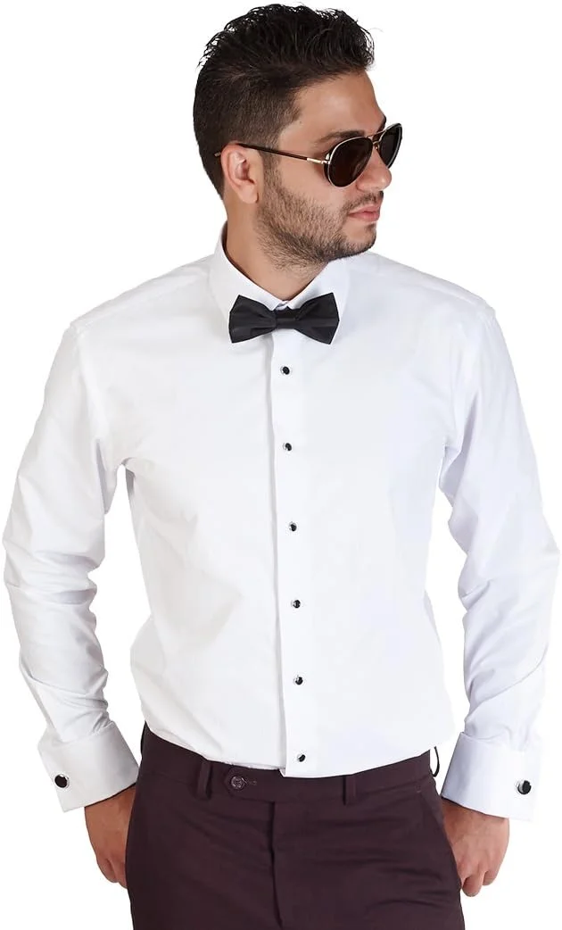پیراهن مجلسی مردانه آستین دکمه دار سفید مدل AZAR MAN Slim Fit