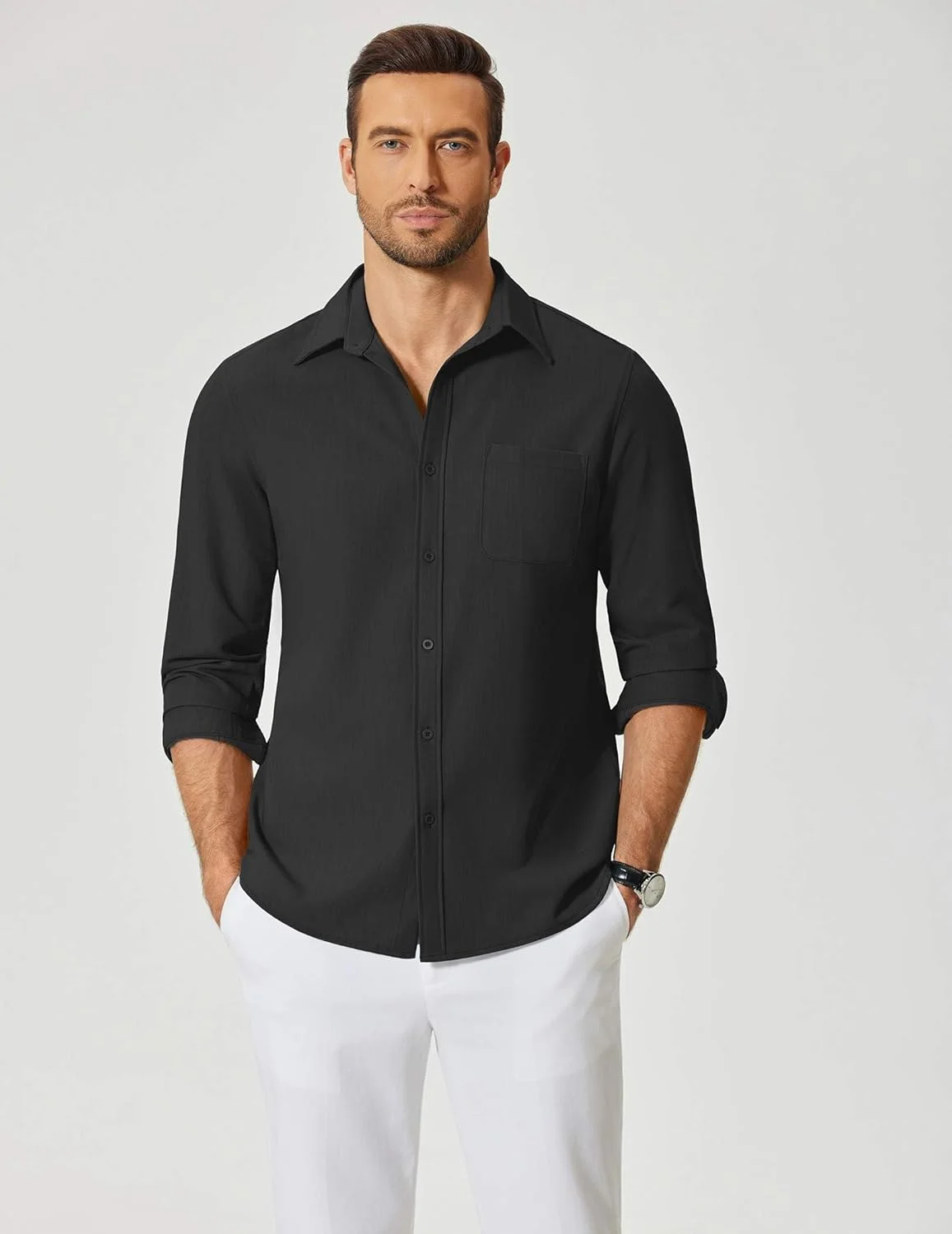 پیراهن آستین بلند مردانه COOFANDY، مدل آکسفورد، کتان، مناسب استفاده روزمره و محیط کار، دارای جیب