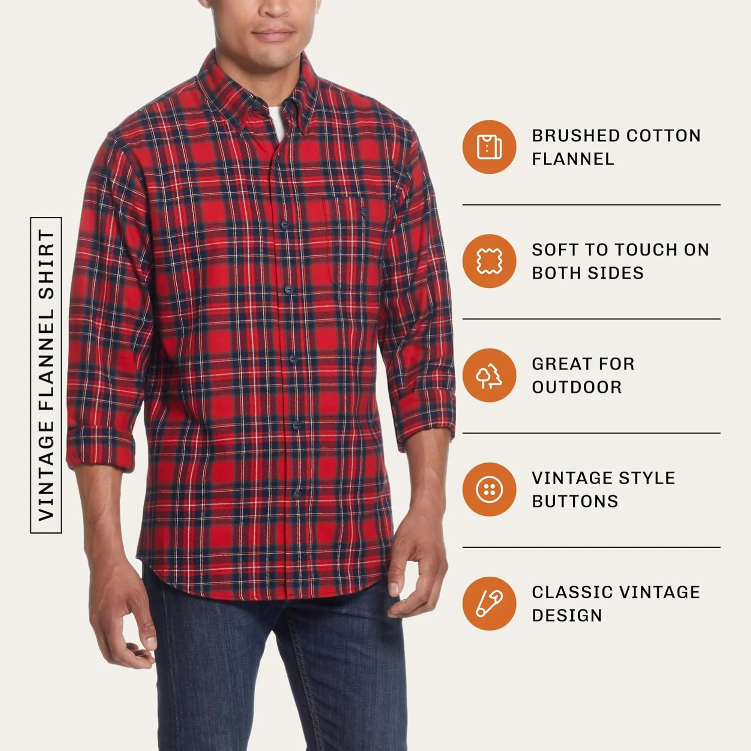 پیراهن مردانه پشمی چهارخانه نرم و برس خورده دکمه دار وینتیج مقاوم در برابر آب و هوا پیراهن مردانه پشمی چهارخانه نرم و برس خورده دکمه دار وینتیج مقاوم در برابر آب و هوا