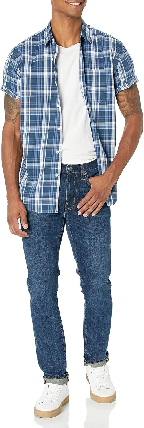 تی شرت های آستین کوتاه یقه هفت مردانه آمازون اسنشیالز، بسته 2 عددی