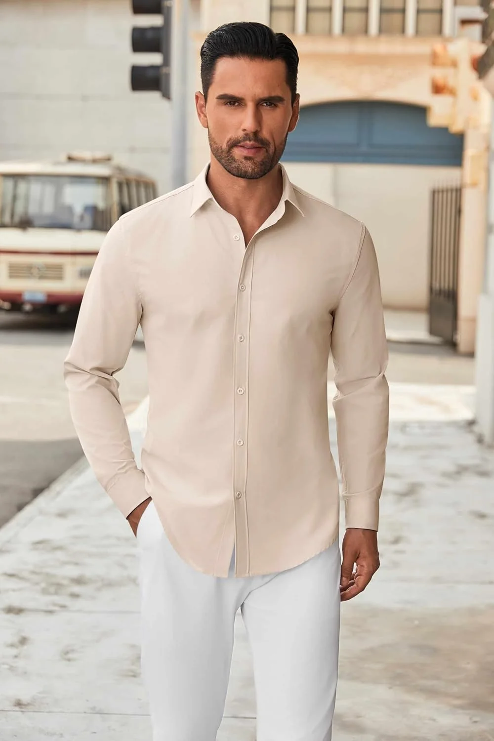 پیراهن آستین بلند مردانه دکمه دار غیر رسمی و بدون چروک