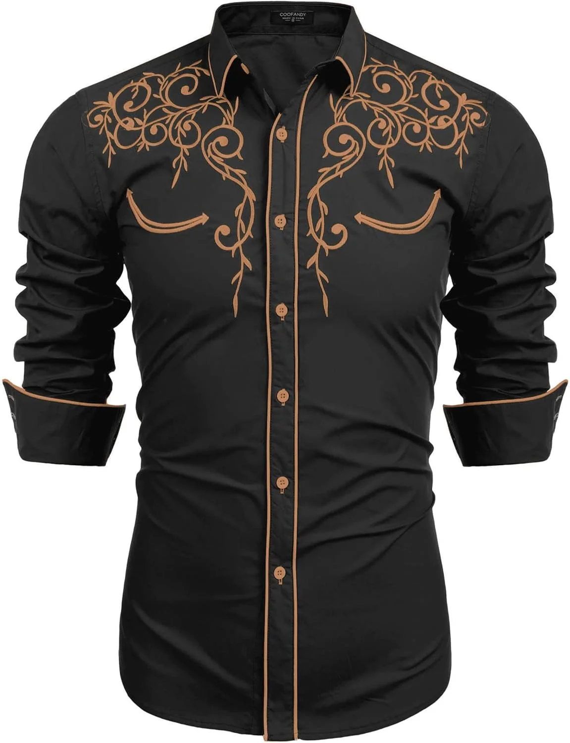 پیراهن مردانه گاوچران غربی COOFANDY آستین بلند گلدوزی شده، پیراهن دکمه دار غیر رسمی Slim Fit